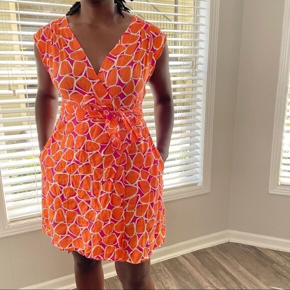 Revolve Diane Von Furstenberg DVF Orange Purple Giraffe Animal Print Wrap Dress - Picture 3 of 14
